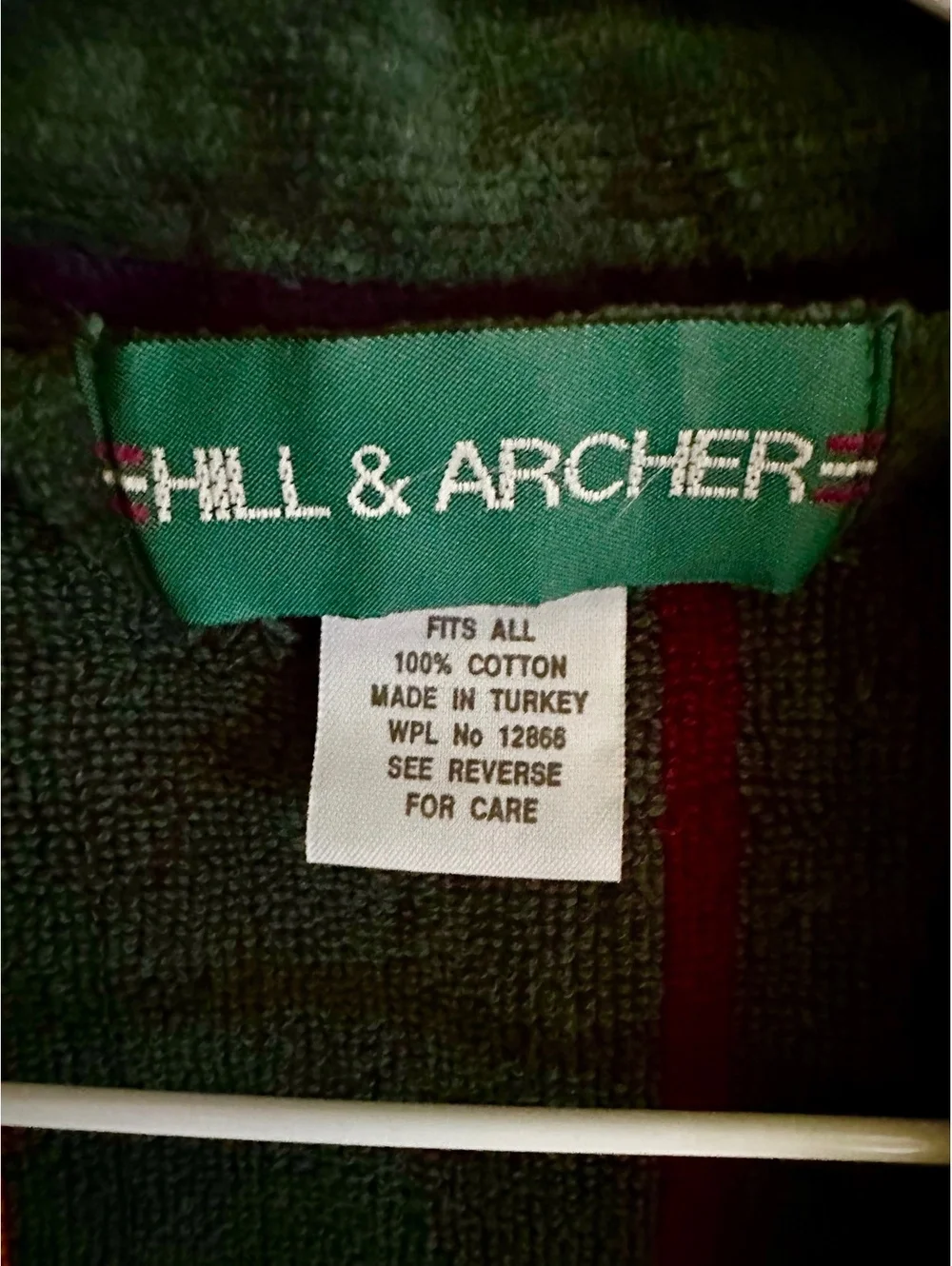 HILL & ARCHER Turkish Cotton Rich Emerald Velour Bathrobe One Size